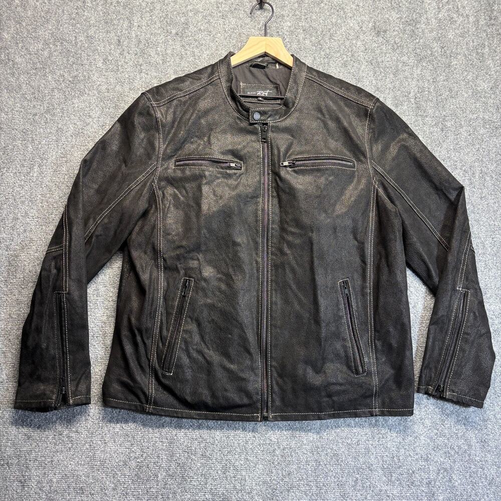 Black Rivet G-III 100% Leather Jacket Mens XL Moto Full Zip Zipper Cuffs Black